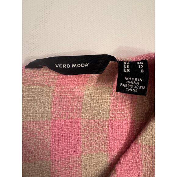 Vero Moda Women's Pink/Cream Gingham Gold Button Dress Short Zip Up Size 8 US - Picture 5 of 8